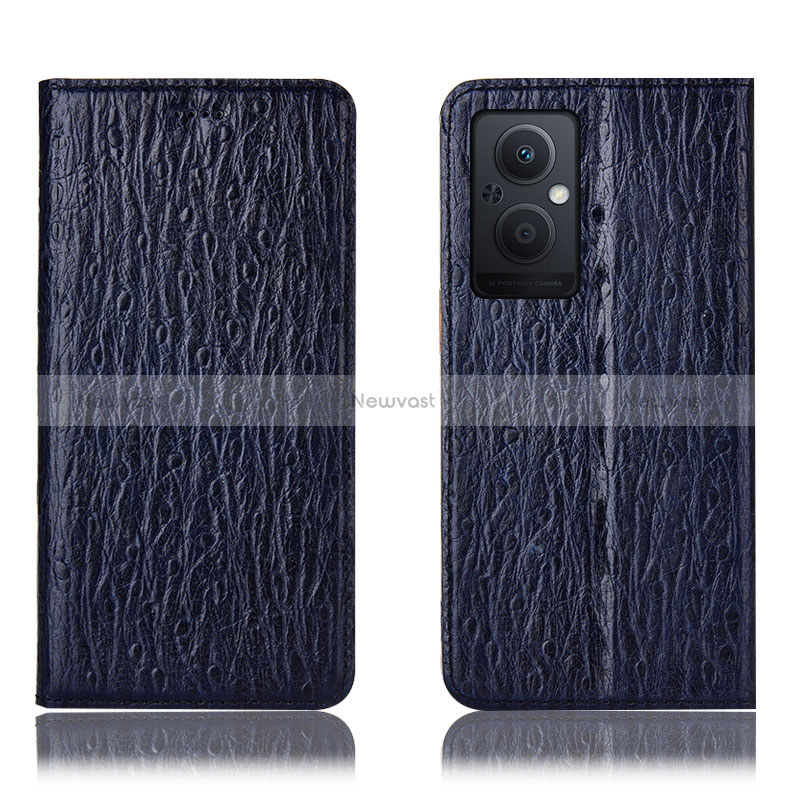 Leather Case Stands Flip Cover Holder H18P for Oppo Reno7 Z 5G Blue