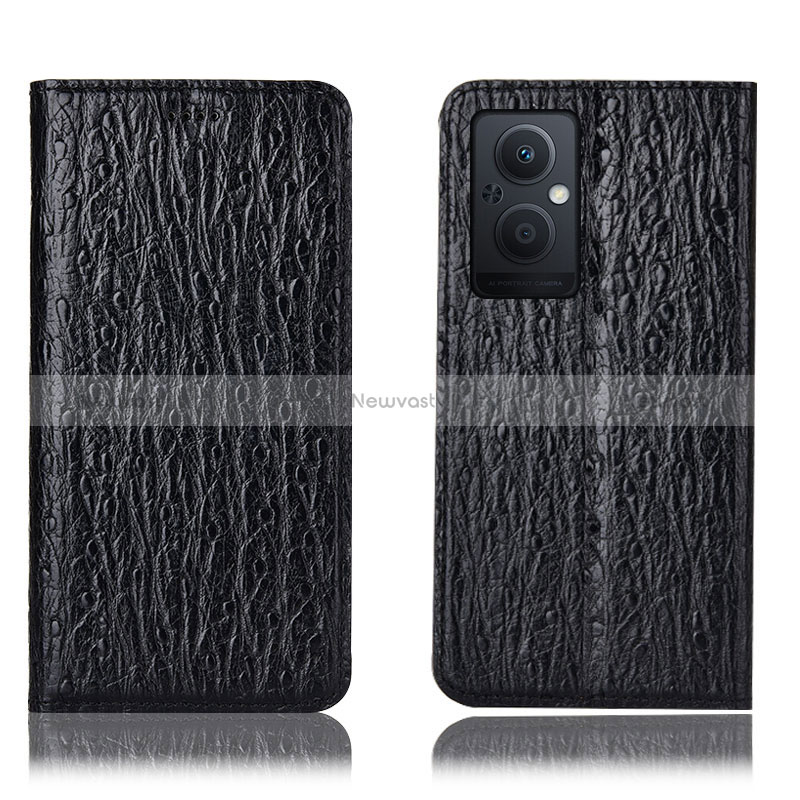 Leather Case Stands Flip Cover Holder H18P for Oppo Reno8 Lite 5G Black