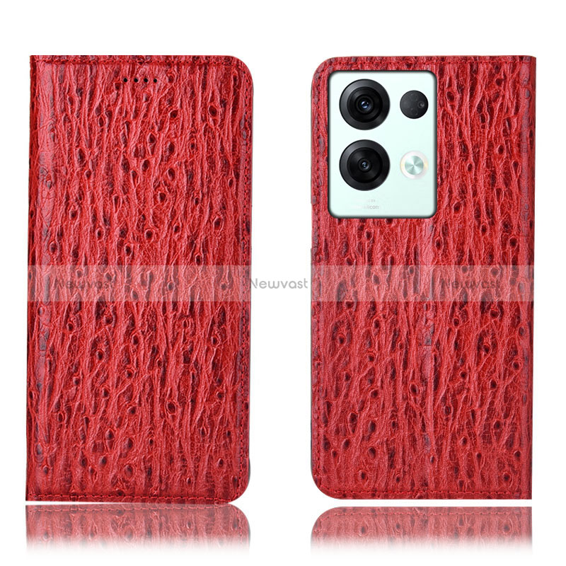 Leather Case Stands Flip Cover Holder H18P for Oppo Reno8 Pro 5G Red