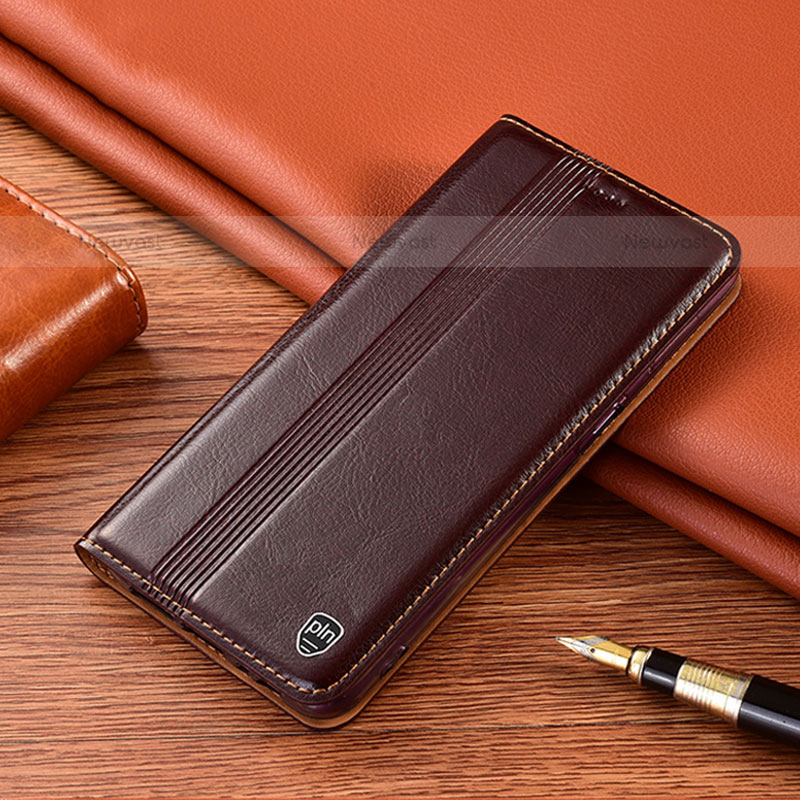 Leather Case Stands Flip Cover Holder H18P for Vivo iQOO 9 5G Brown