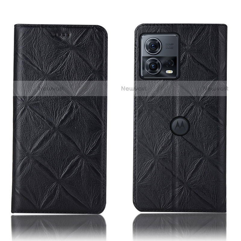 Leather Case Stands Flip Cover Holder H19P for Motorola Moto Edge 30 Fusion 5G Black