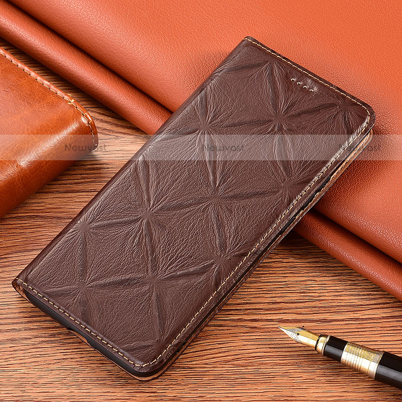 Leather Case Stands Flip Cover Holder H19P for Motorola Moto Edge S 5G Brown