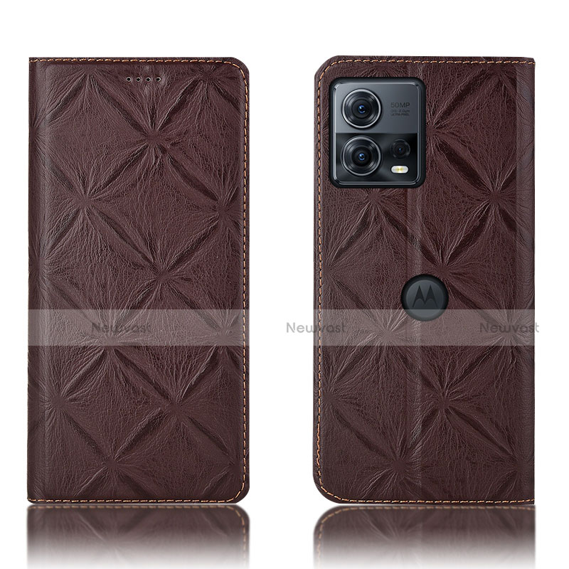 Leather Case Stands Flip Cover Holder H19P for Motorola Moto Edge S30 Pro 5G Brown