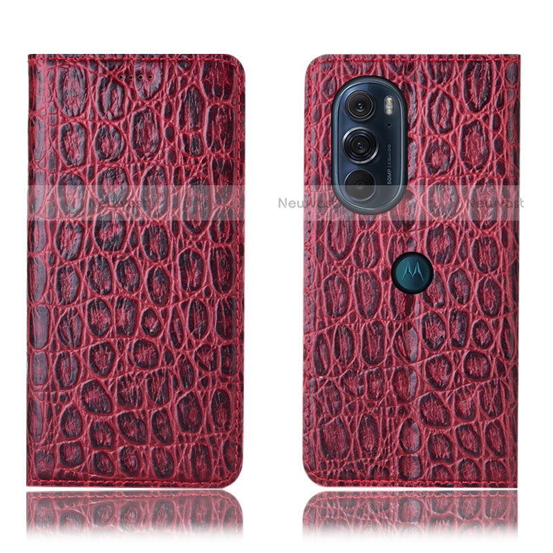 Leather Case Stands Flip Cover Holder H19P for Motorola Moto Edge X30 5G Red