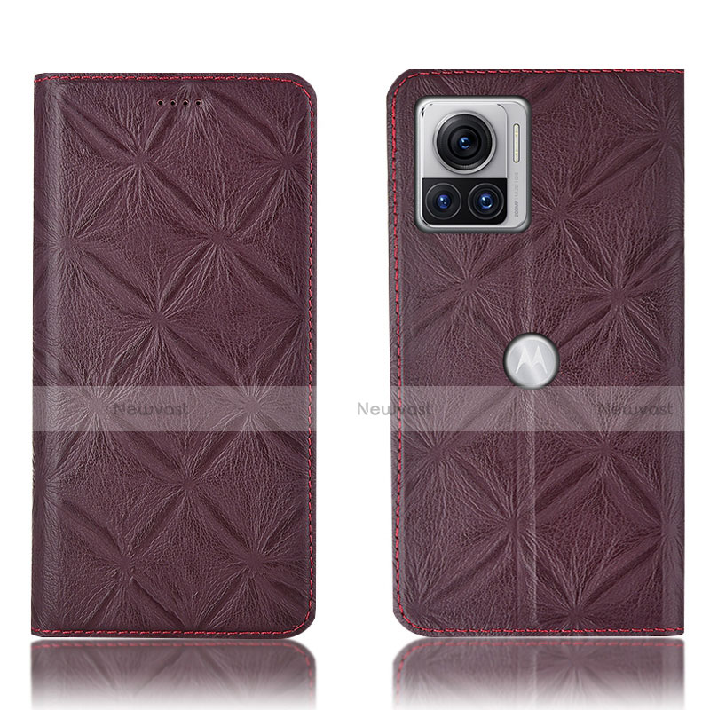 Leather Case Stands Flip Cover Holder H19P for Motorola Moto Edge X30 Pro 5G Red Wine
