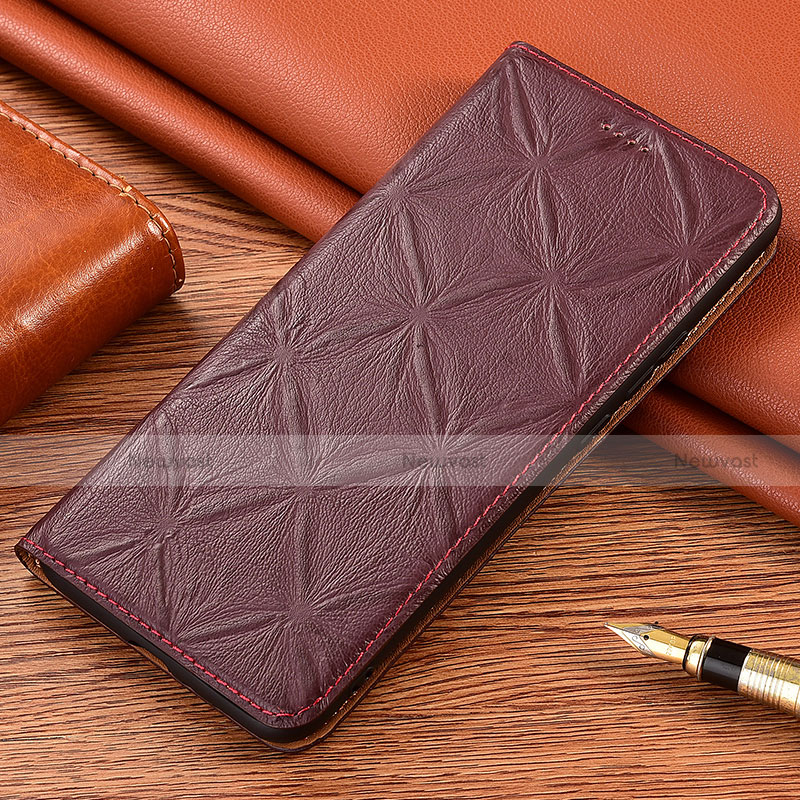 Leather Case Stands Flip Cover Holder H19P for Motorola Moto G20 Red Wine