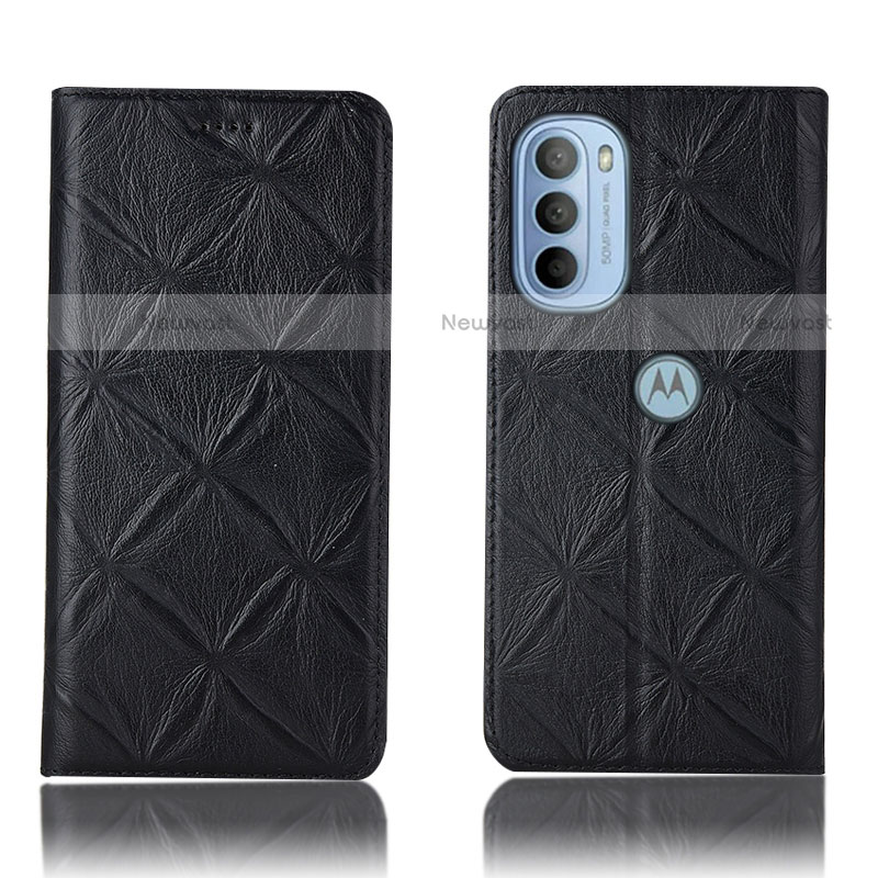 Leather Case Stands Flip Cover Holder H19P for Motorola Moto G31 Black
