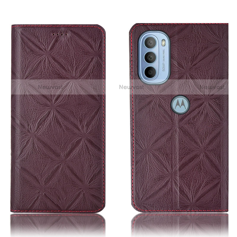 Leather Case Stands Flip Cover Holder H19P for Motorola Moto G31 Red Wine