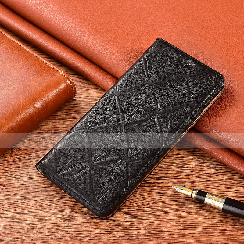 Leather Case Stands Flip Cover Holder H19P for Motorola Moto G40 Fusion Black