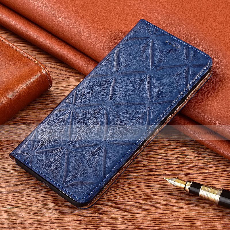 Leather Case Stands Flip Cover Holder H19P for Motorola Moto G40 Fusion Blue
