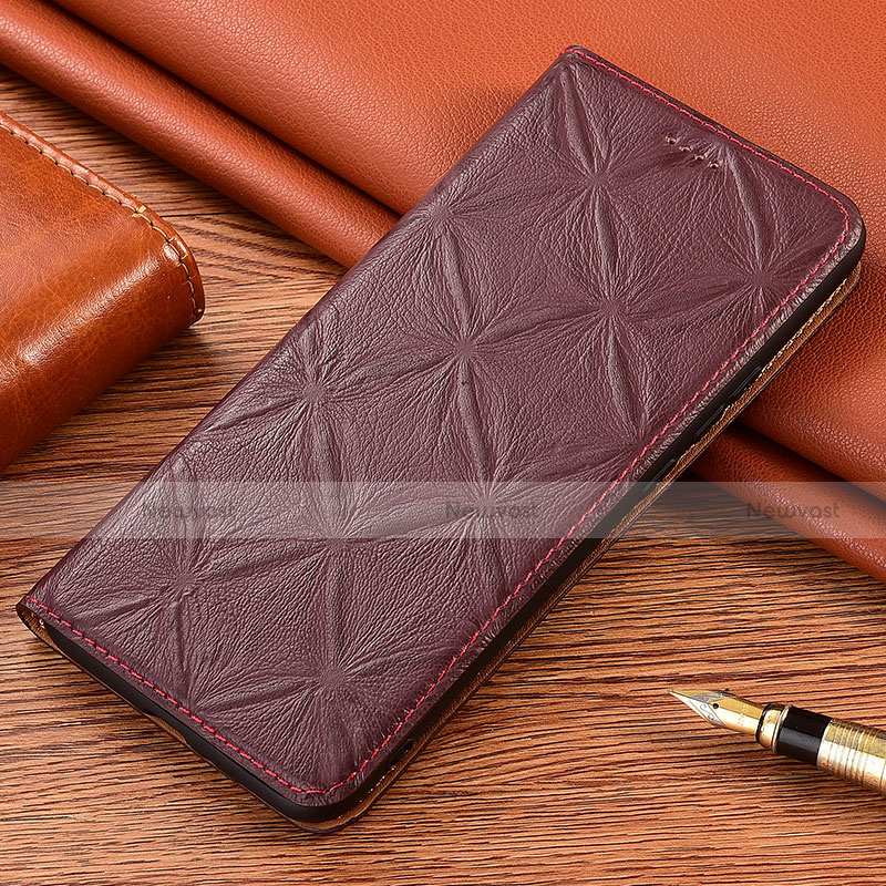 Leather Case Stands Flip Cover Holder H19P for Motorola Moto G42 Red Wine