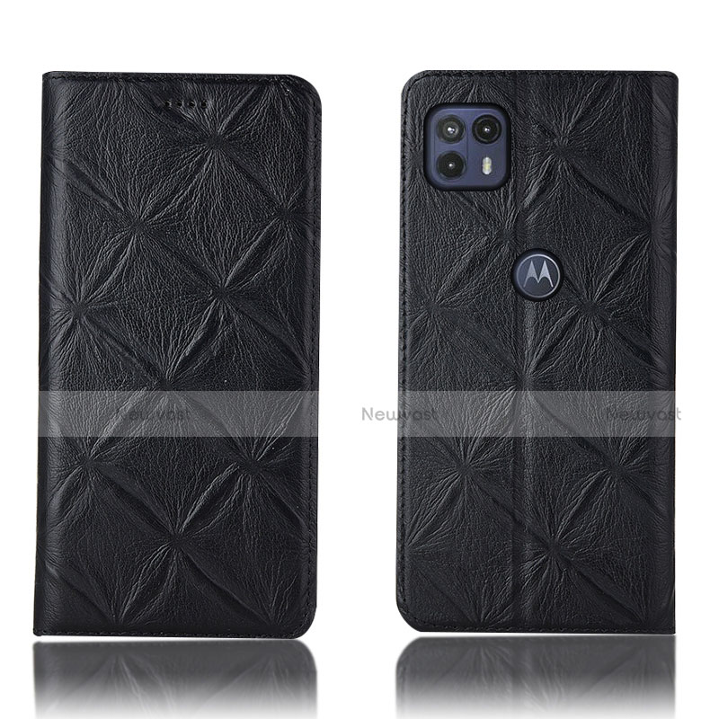 Leather Case Stands Flip Cover Holder H19P for Motorola Moto G50 5G Black