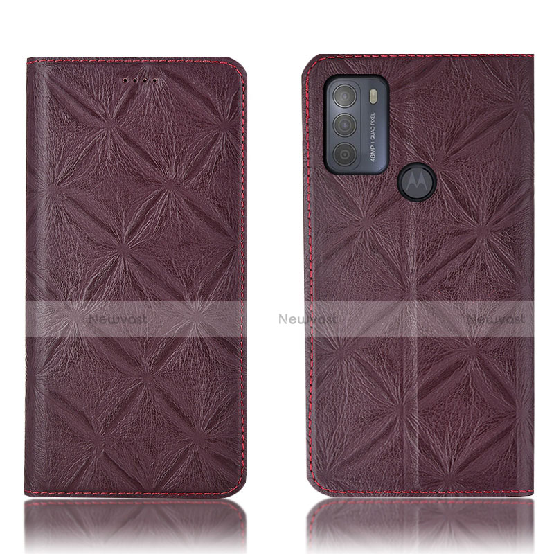 Leather Case Stands Flip Cover Holder H19P for Motorola Moto G50 Red Wine