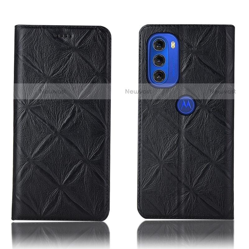 Leather Case Stands Flip Cover Holder H19P for Motorola Moto G51 5G Black