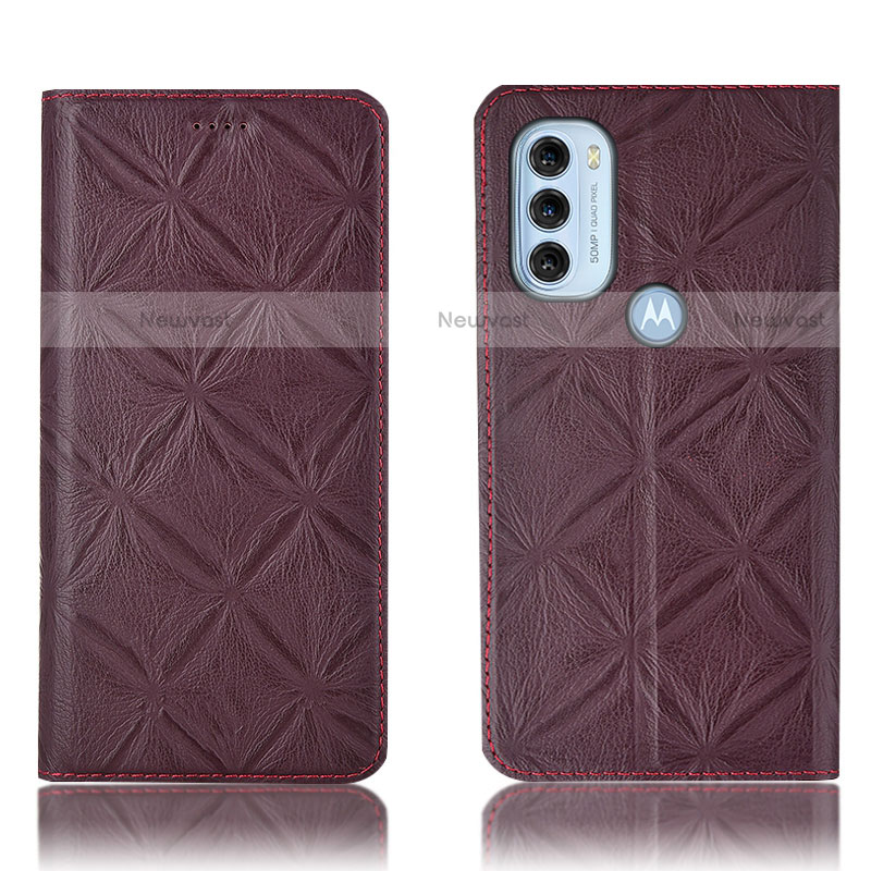 Leather Case Stands Flip Cover Holder H19P for Motorola Moto G71 5G Red Wine