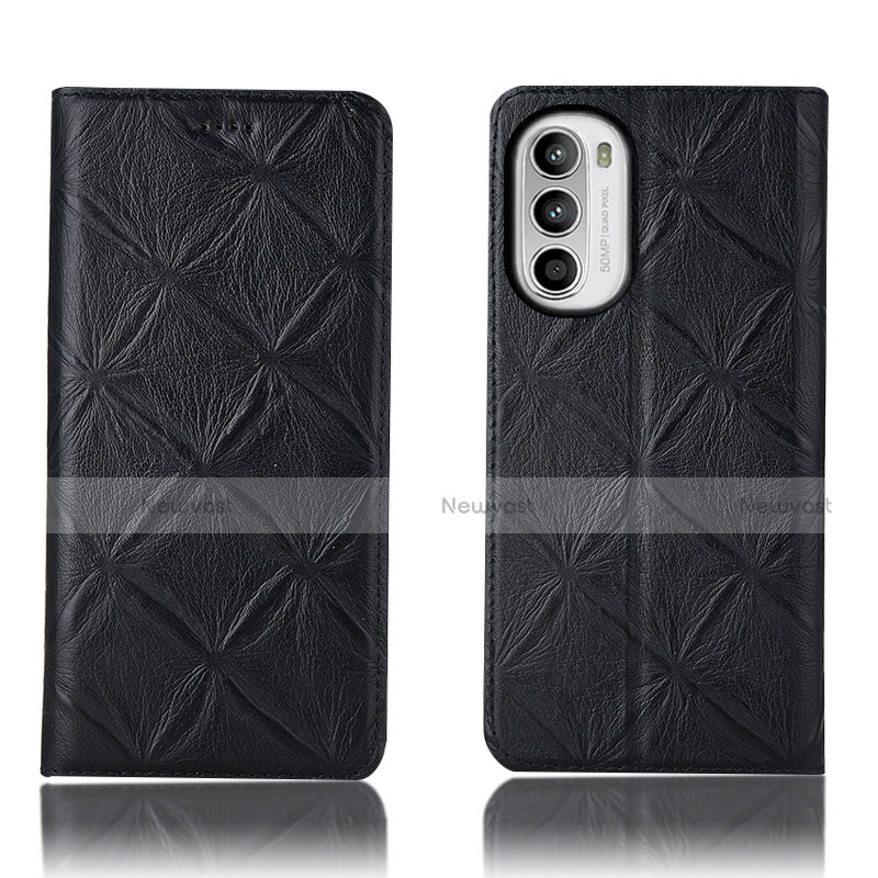 Leather Case Stands Flip Cover Holder H19P for Motorola Moto G71s 5G Black