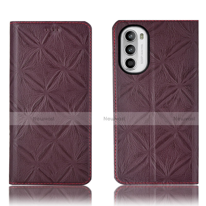Leather Case Stands Flip Cover Holder H19P for Motorola Moto G82 5G Red Wine