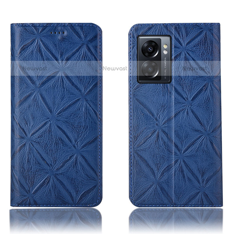 Leather Case Stands Flip Cover Holder H19P for OnePlus Nord N300 5G Blue