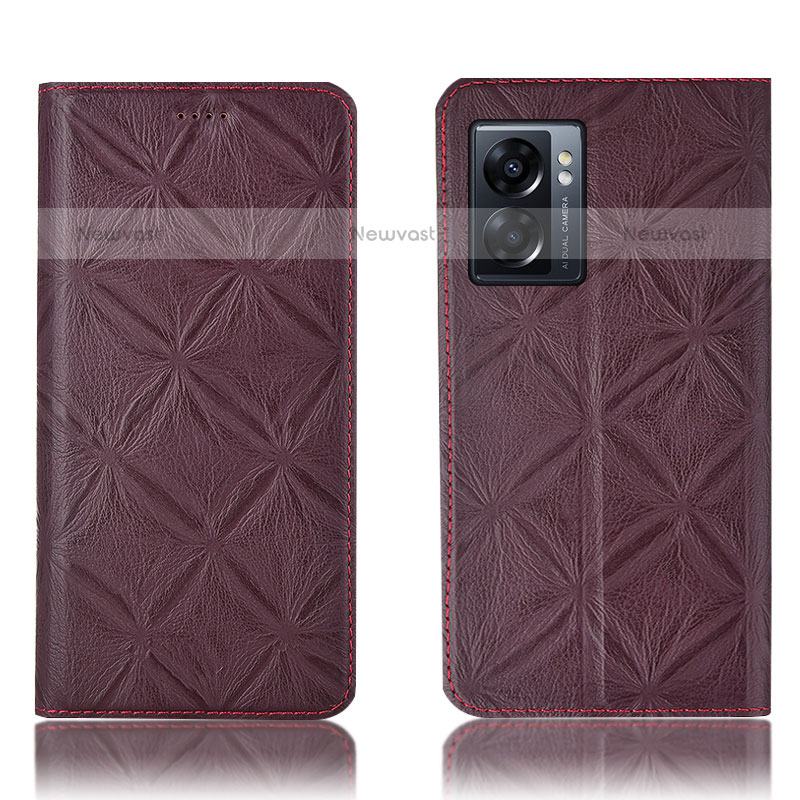 Leather Case Stands Flip Cover Holder H19P for OnePlus Nord N300 5G Red Wine