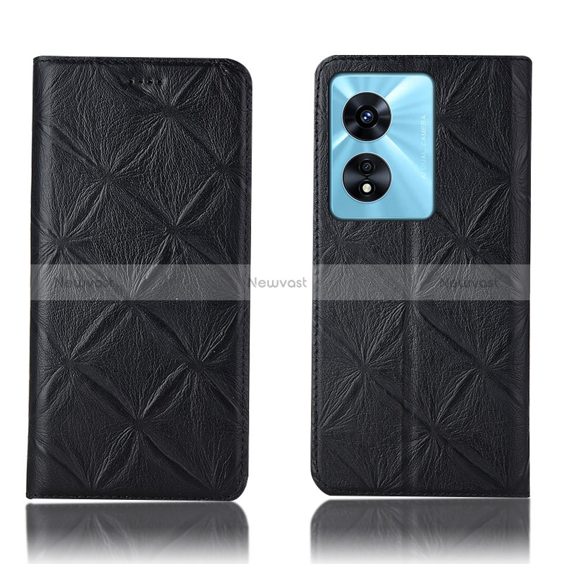 Leather Case Stands Flip Cover Holder H19P for Oppo A58 5G Black