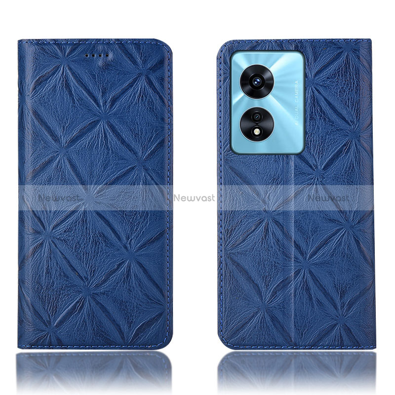 Leather Case Stands Flip Cover Holder H19P for Oppo A58 5G Blue