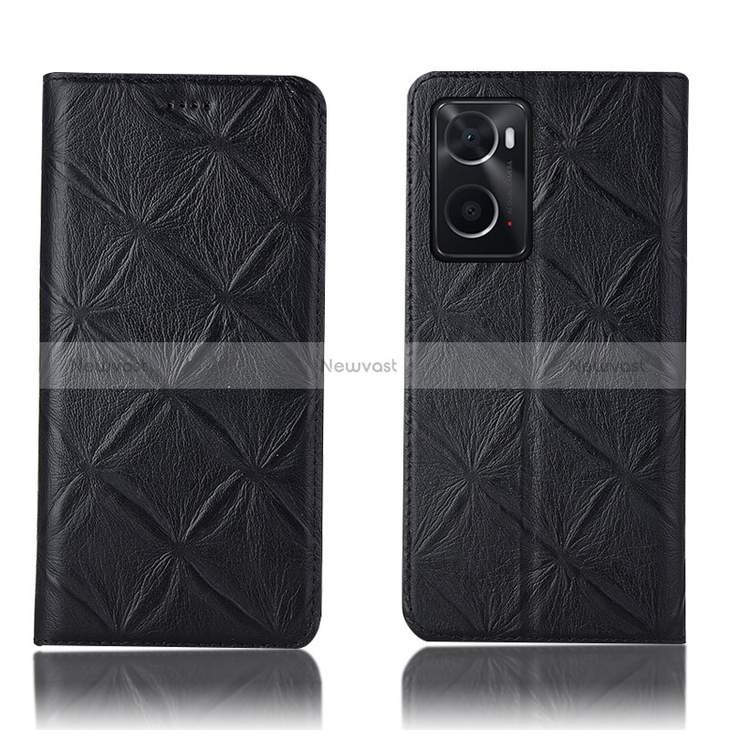 Leather Case Stands Flip Cover Holder H19P for Oppo A76 Black