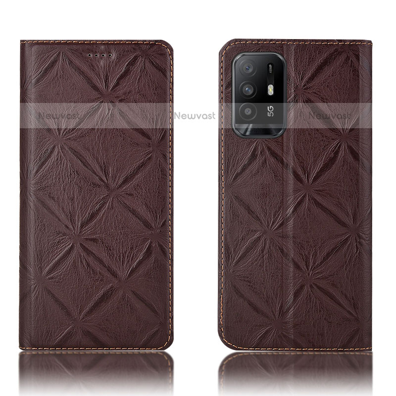 Leather Case Stands Flip Cover Holder H19P for Oppo F19 Pro+ Plus 5G Brown