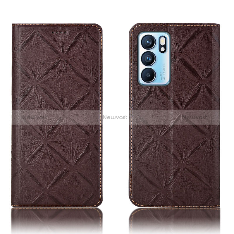 Leather Case Stands Flip Cover Holder H19P for Oppo Reno6 5G