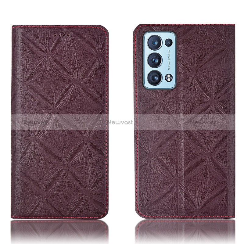 Leather Case Stands Flip Cover Holder H19P for Oppo Reno6 Pro 5G