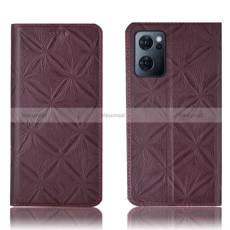 Leather Case Stands Flip Cover Holder H19P for Oppo Reno7 5G Red Wine