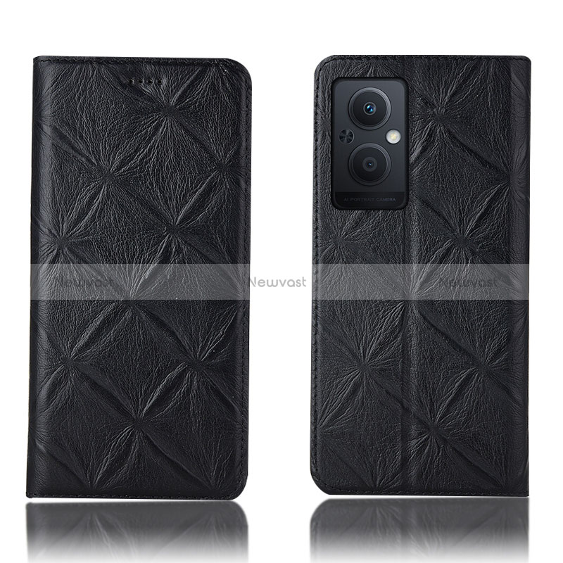 Leather Case Stands Flip Cover Holder H19P for Oppo Reno7 Lite 5G Black