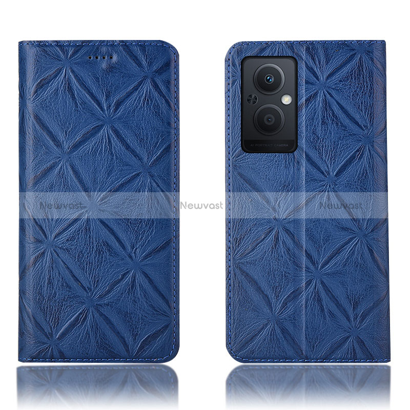 Leather Case Stands Flip Cover Holder H19P for Oppo Reno7 Lite 5G Blue