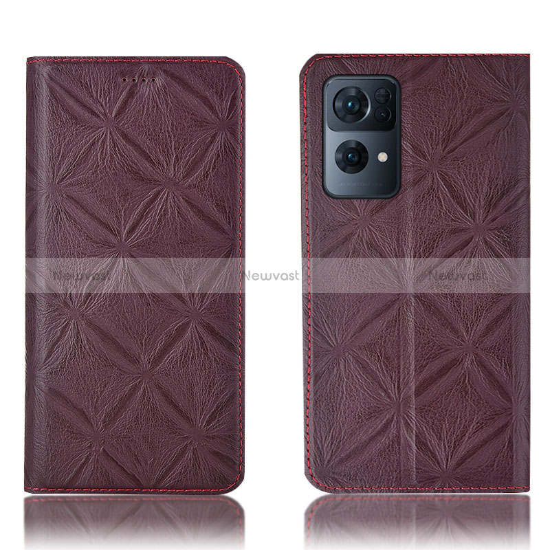 Leather Case Stands Flip Cover Holder H19P for Oppo Reno7 Pro 5G Red Wine