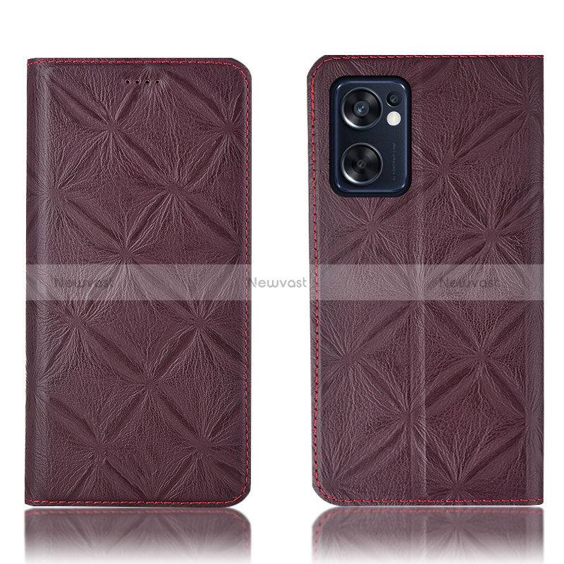 Leather Case Stands Flip Cover Holder H19P for Oppo Reno7 SE 5G Red Wine