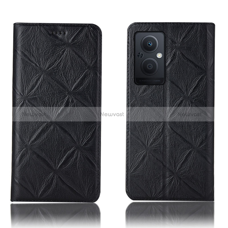 Leather Case Stands Flip Cover Holder H19P for Oppo Reno8 Z 5G Black