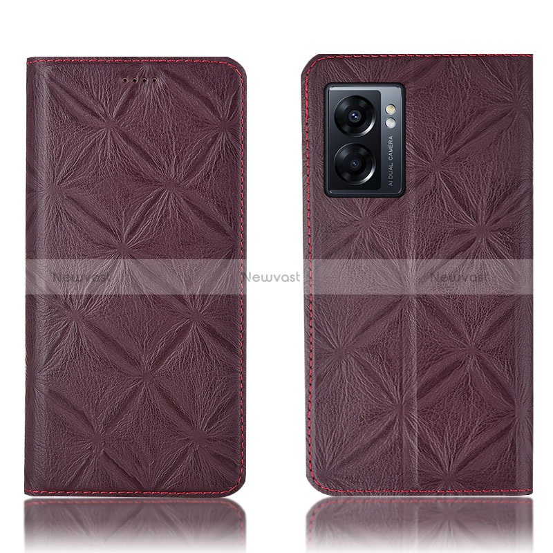 Leather Case Stands Flip Cover Holder H19P for Realme V23 5G Red Wine