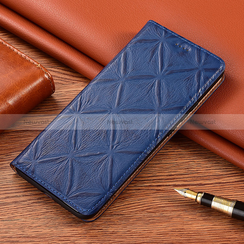 Leather Case Stands Flip Cover Holder H19P for Samsung Galaxy A30S Blue