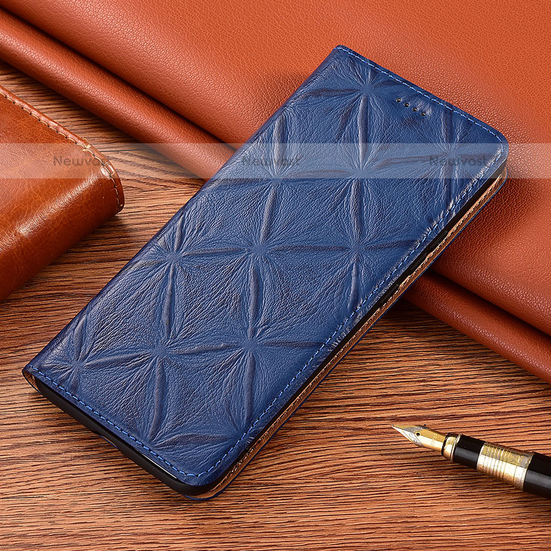 Leather Case Stands Flip Cover Holder H19P for Samsung Galaxy F12 Blue