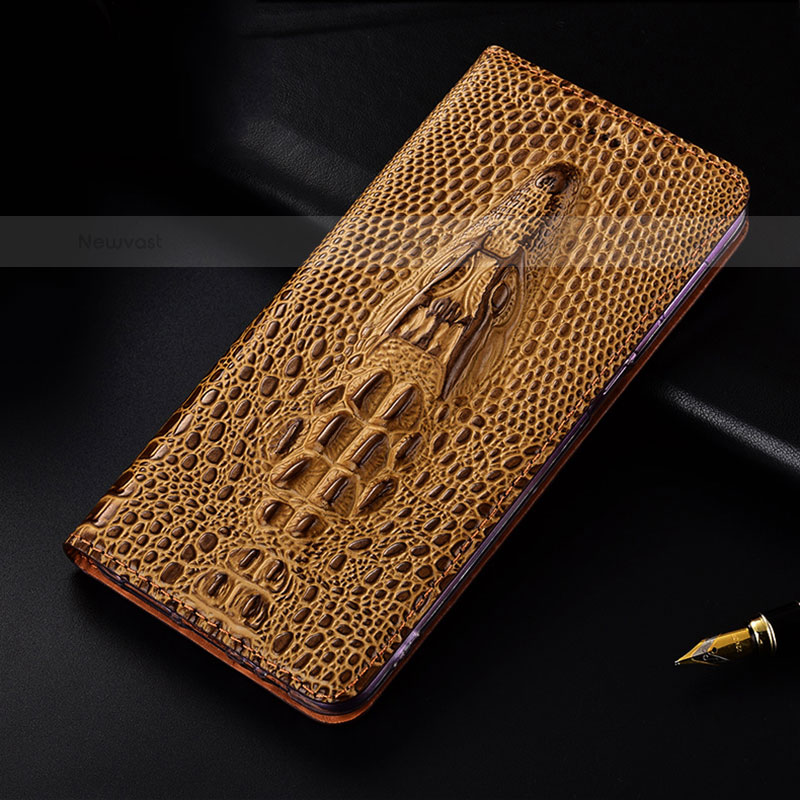 Leather Case Stands Flip Cover Holder H19P for Vivo iQOO 8 5G Brown