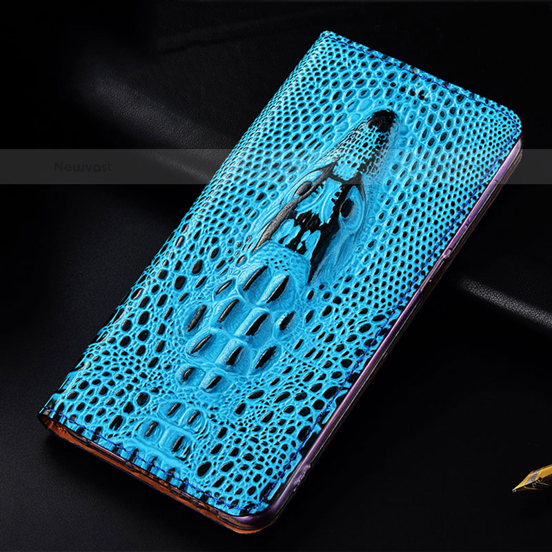Leather Case Stands Flip Cover Holder H19P for Vivo iQOO 8 5G Sky Blue