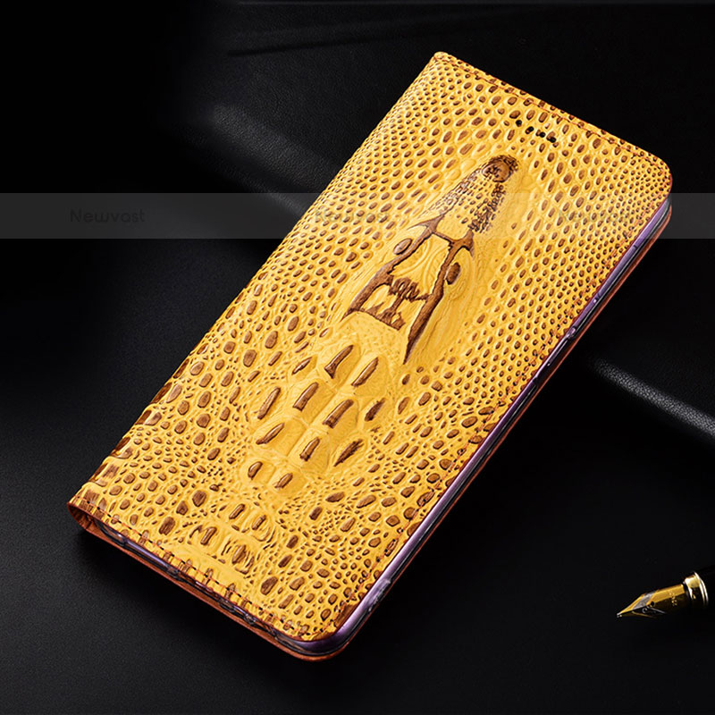 Leather Case Stands Flip Cover Holder H19P for Vivo iQOO 8 5G Yellow