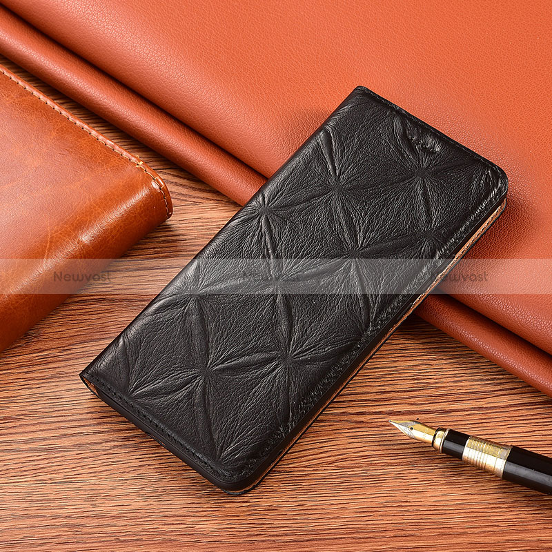 Leather Case Stands Flip Cover Holder H19P for Vivo iQOO Z7 5G Black