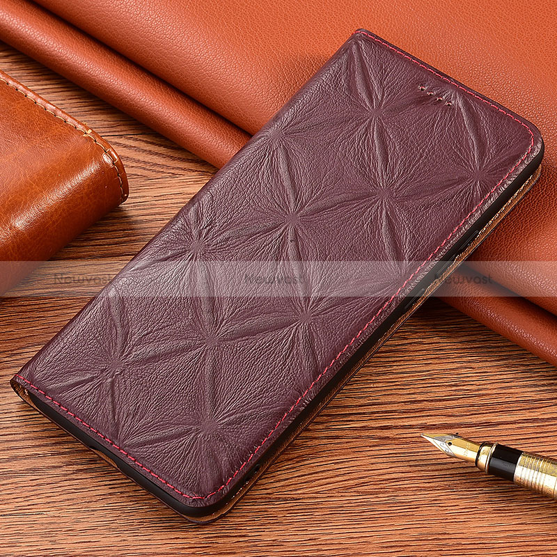 Leather Case Stands Flip Cover Holder H19P for Vivo V25 5G Red Wine