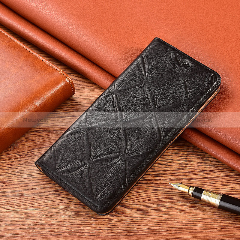 Leather Case Stands Flip Cover Holder H19P for Xiaomi Redmi 9 Prime India Black
