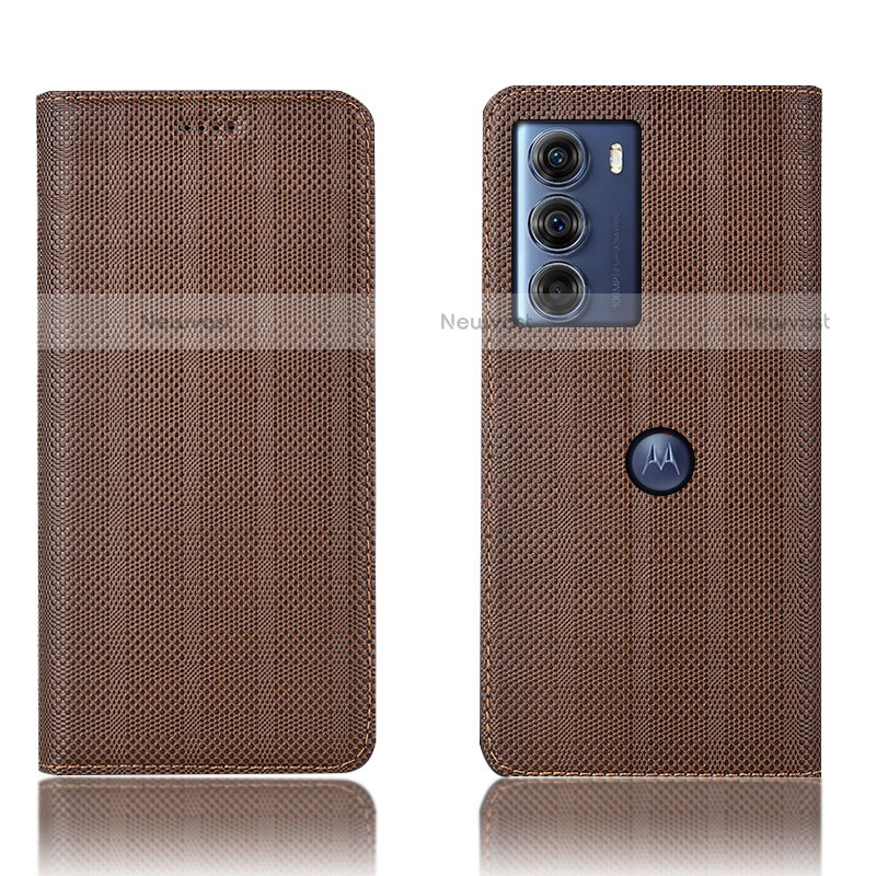 Leather Case Stands Flip Cover Holder H20P for Motorola Moto Edge S30 5G Brown