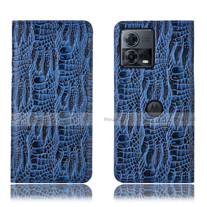 Leather Case Stands Flip Cover Holder H20P for Motorola Moto Edge S30 Pro 5G Blue