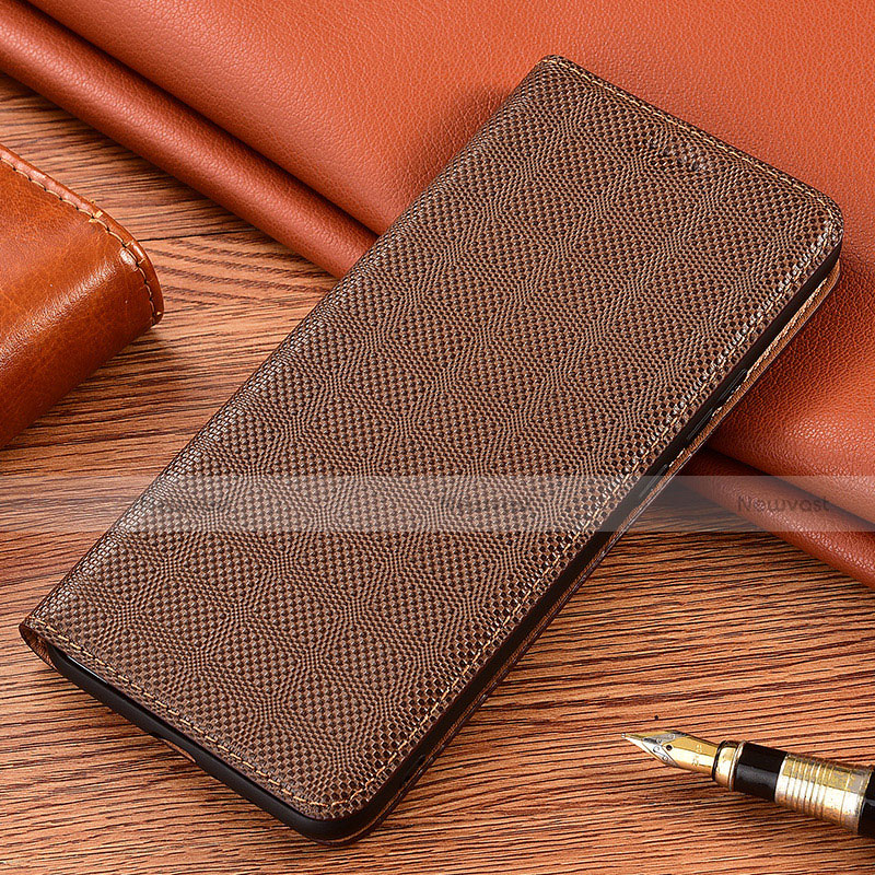 Leather Case Stands Flip Cover Holder H20P for Motorola Moto G20 Brown