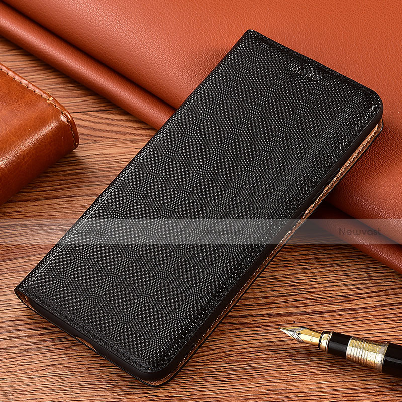 Leather Case Stands Flip Cover Holder H20P for Motorola Moto G30 Black