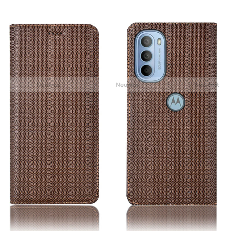 Leather Case Stands Flip Cover Holder H20P for Motorola Moto G31 Brown