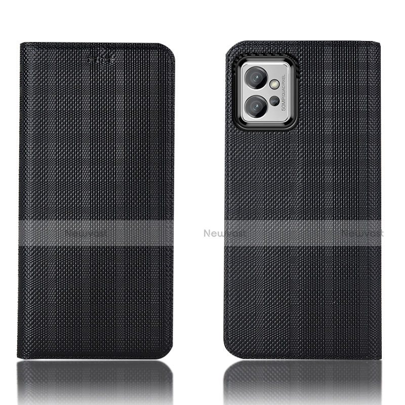 Leather Case Stands Flip Cover Holder H20P for Motorola Moto G32 Black